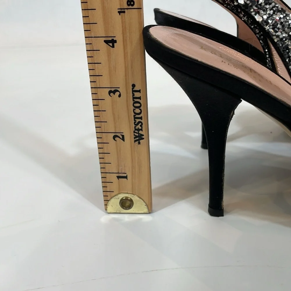 Kate Spade Glitter New York Heels Sandal Size 9.5 Black Silver Bow EUC